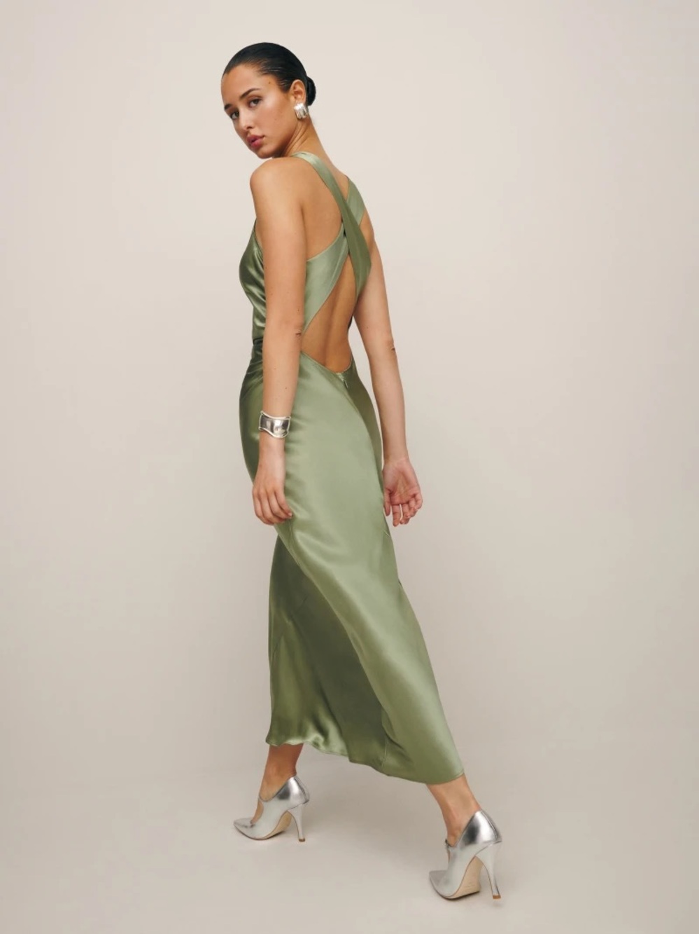 NWT Reformation Casette Silk Maxi Dress Green Size 8